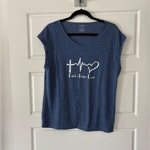 SHEIN LUNE Women's Solid Color V-Neck Letter Printed Batwing Sleeve Top XL